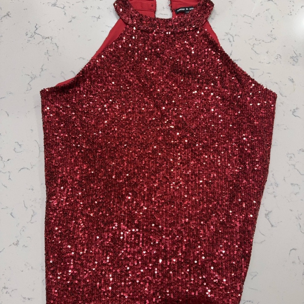 Cable & Gauge Red Sleeveless Sequin Tank Top